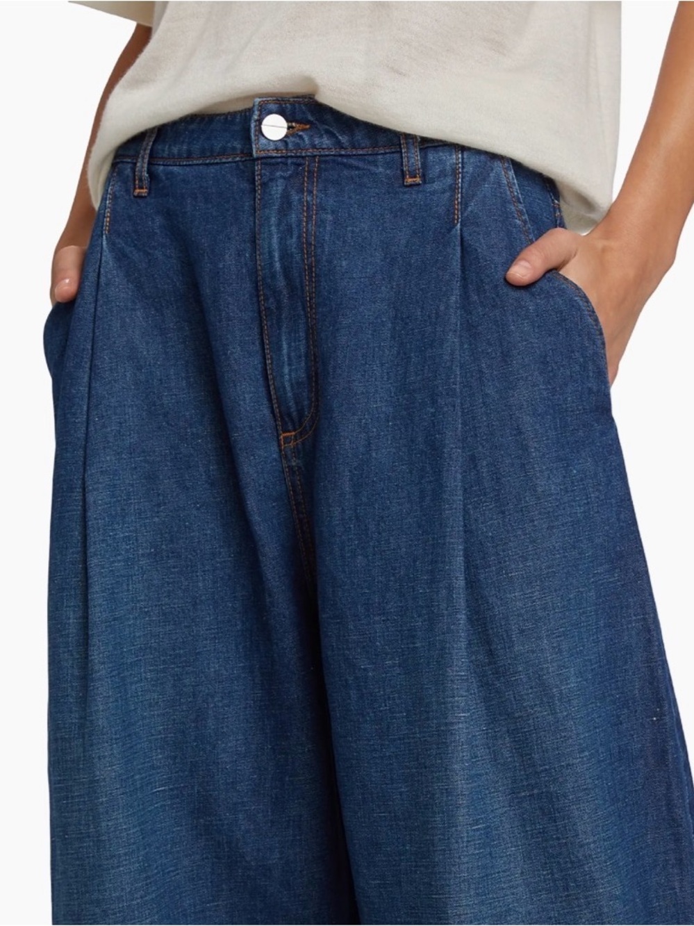 NWT TWP Greene St. Wide Leg Linen Blend Pants Dark Wash Blue Cotton $495 Size 29 - Picture 6 of 11